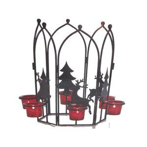 Vintage Christmas Wonder Sleigh Ride 6 Votive Carousel Glass Candle Holders
